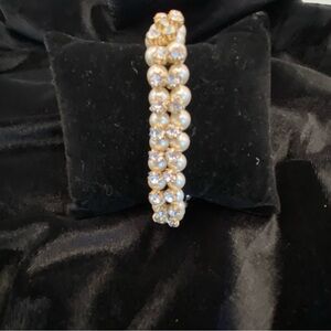 J. Crew Elegant Pearl and Crystal Stretch Bracelet - Gold Tone
